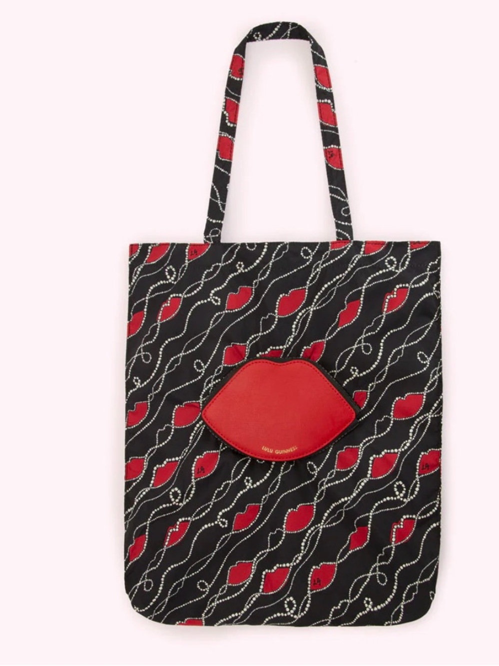 Lulu Guinness Black Tote with Red Lip Motif